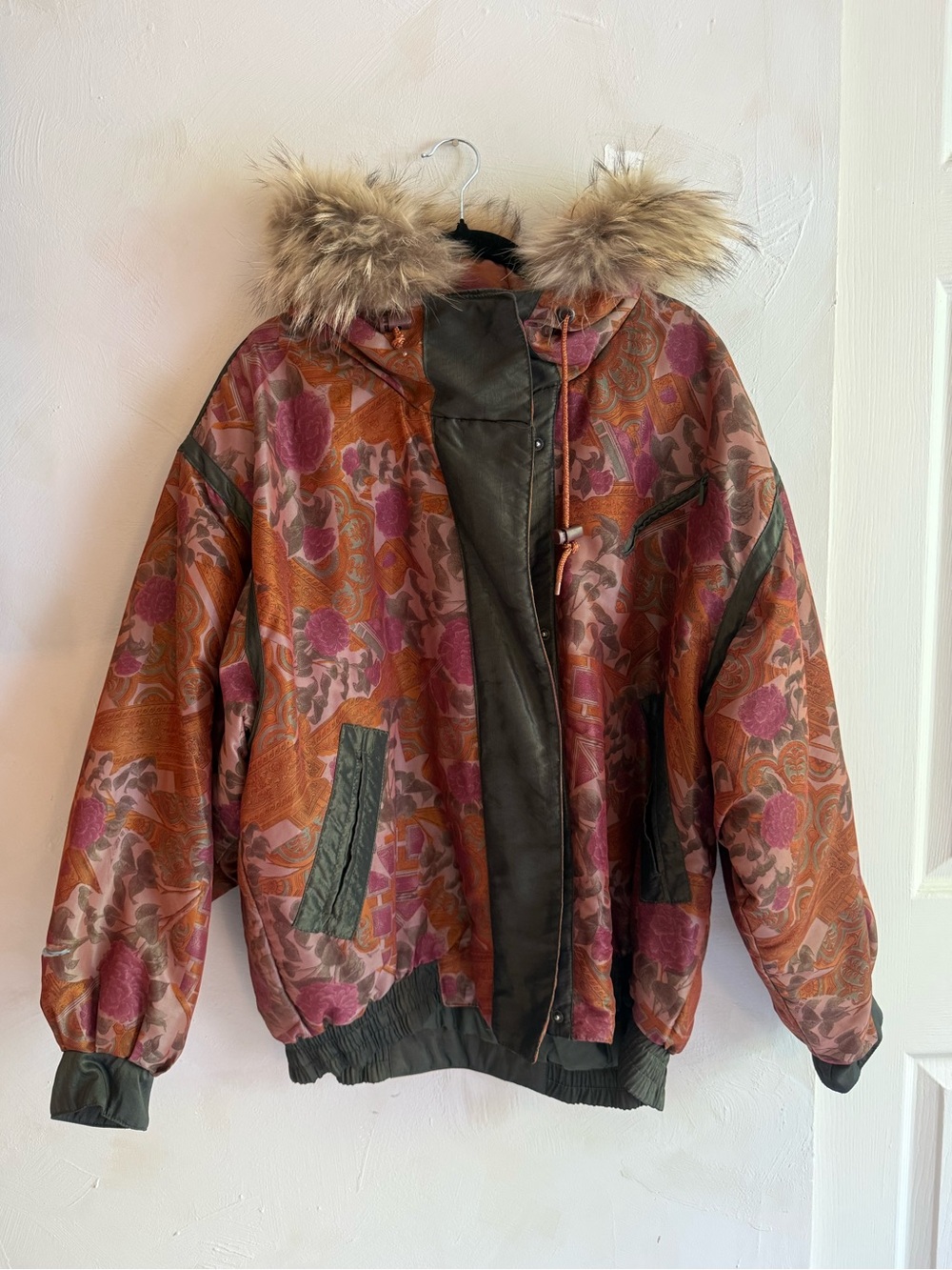 Vintage | John Weitz | Floral Bomber Jacket | Real Fur Hood Paisley